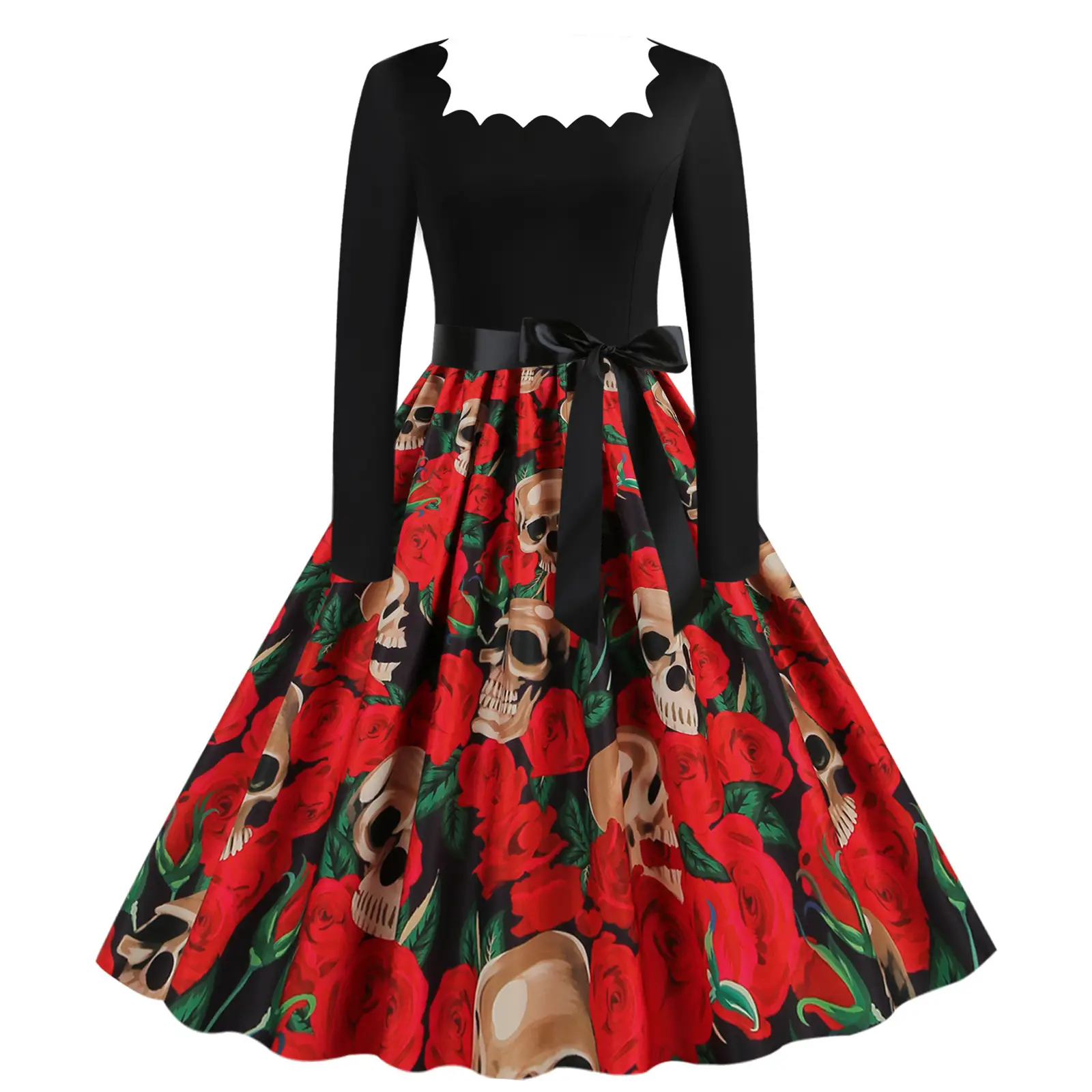 Halloween Long Sleeve Black Spell Printed Skirt Dress - Image 6