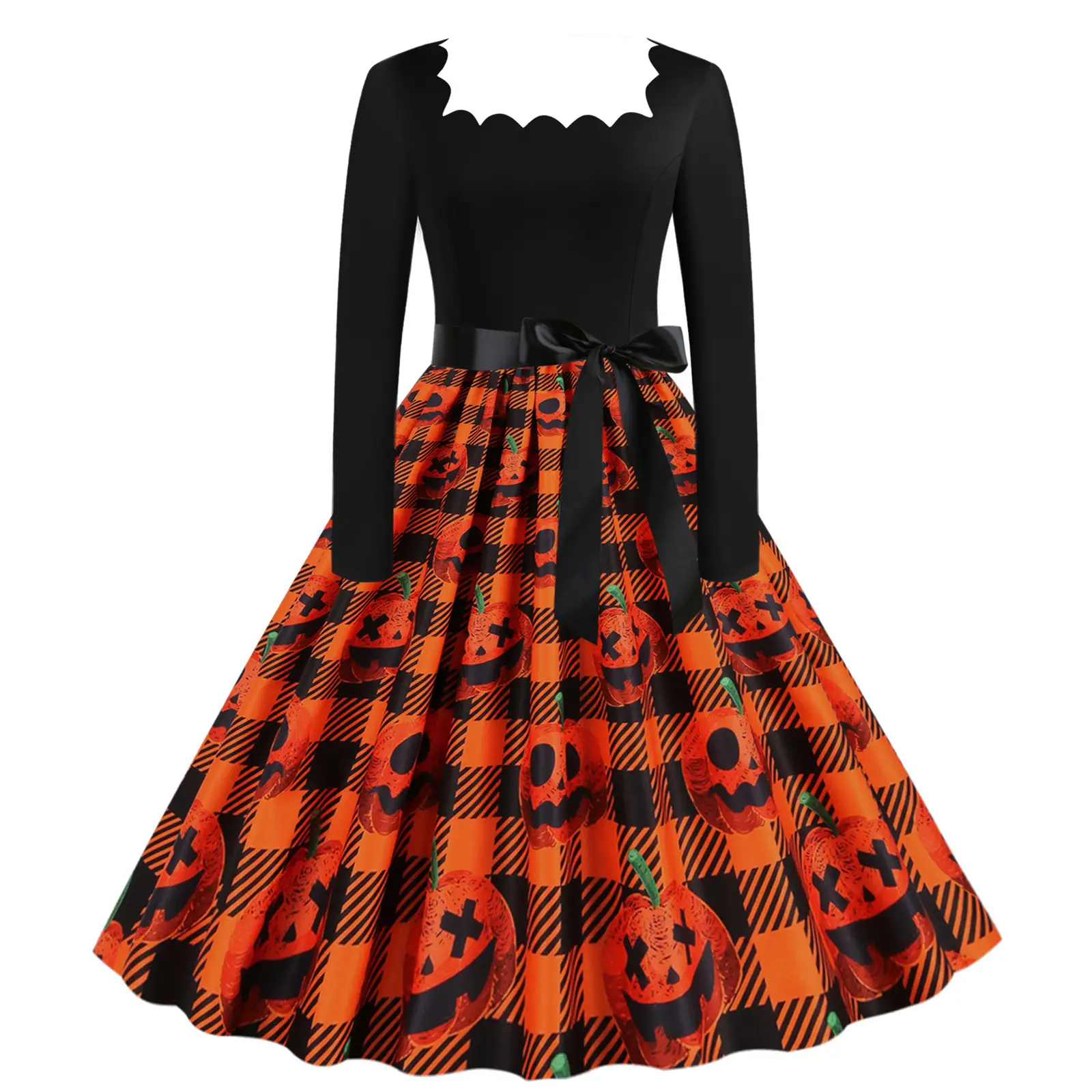 Halloween Long Sleeve Black Spell Printed Skirt Dress - Image 5