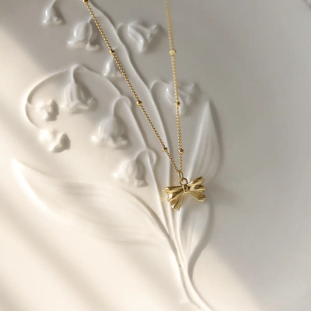 Gold Plated Bow Necklace for Women Summer Wear - Image 3