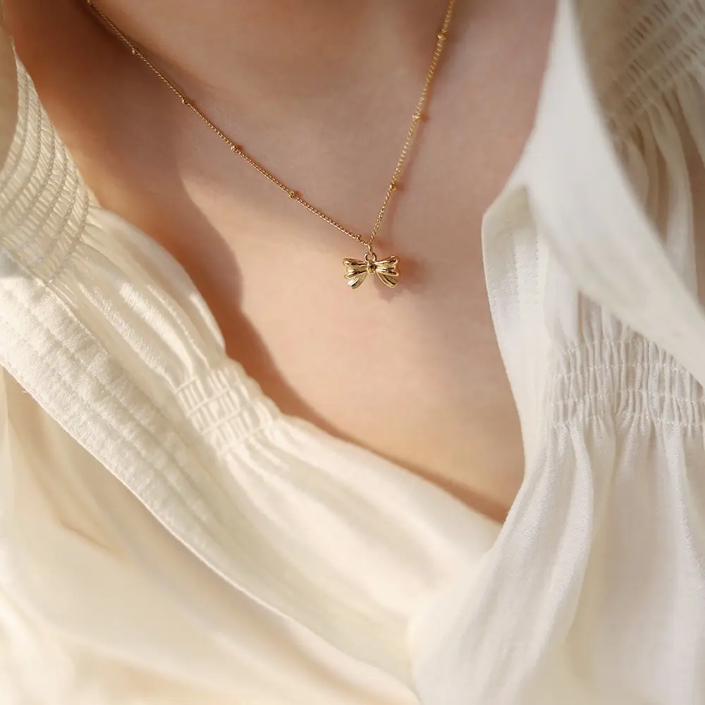 Gold Plated Bow Necklace for Women Summer Wear - Image 4