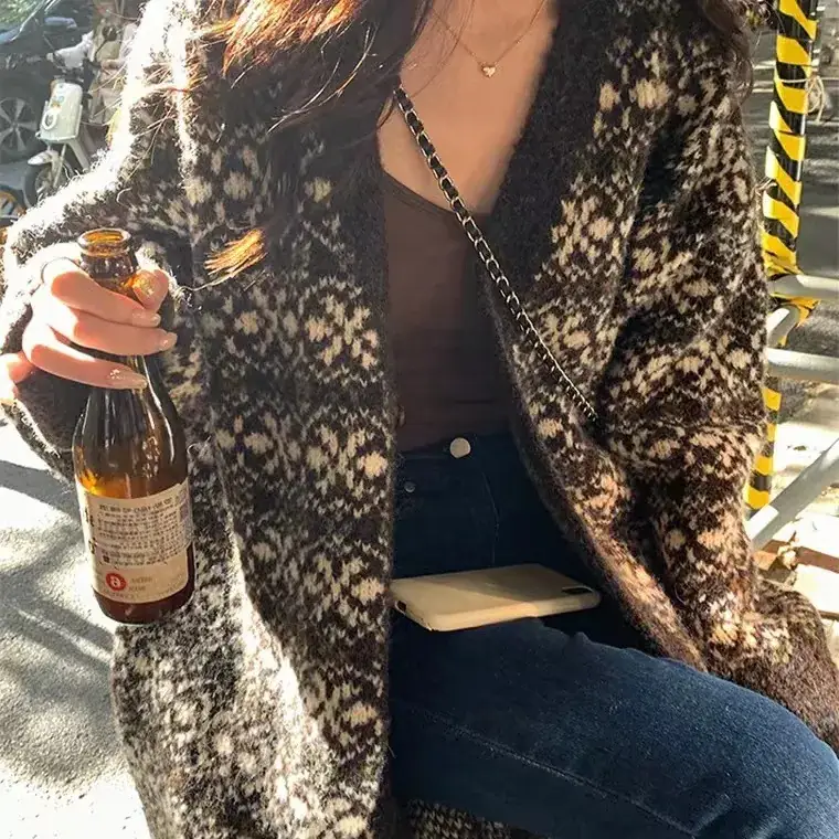 Women Long Knitted Ethnic Sweater Jacket Large - Image 2
