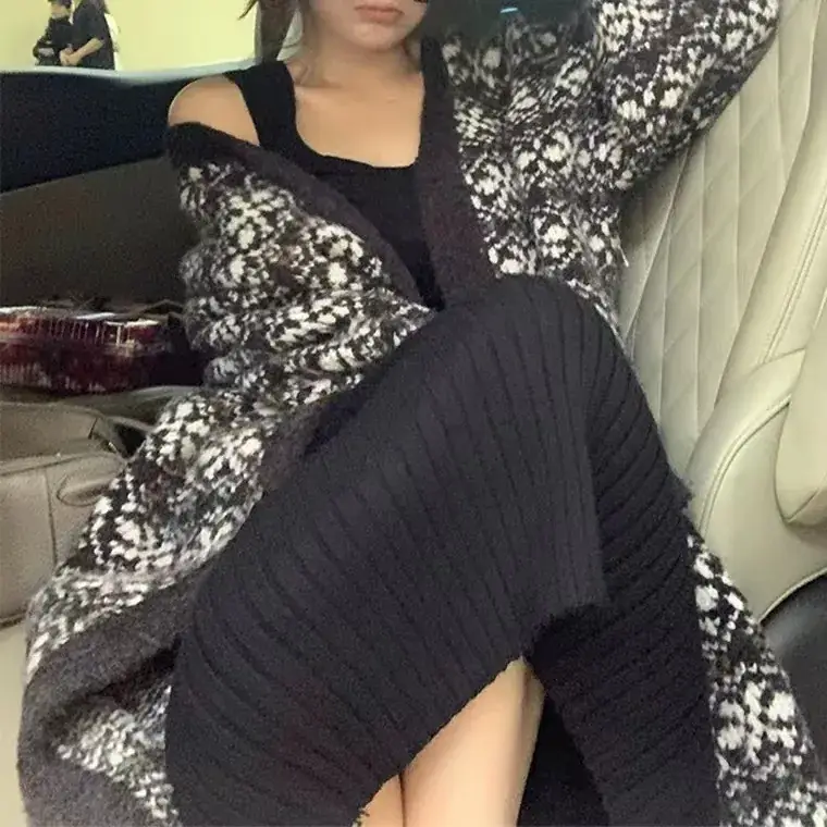 Women Long Knitted Ethnic Sweater Jacket Large - Image 4