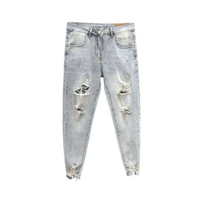 Men Ripped Skinny Jeans Slim Fit Cropped Pajamas - Image 6
