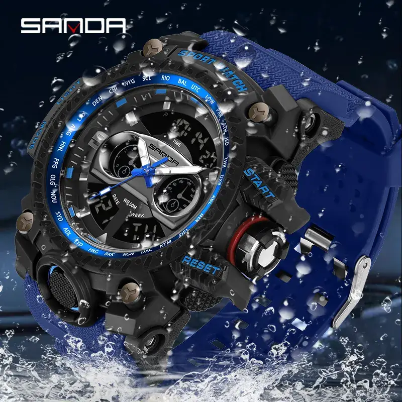 Sanda 3153 Multi-functional Sport Watch Black White - Image 12
