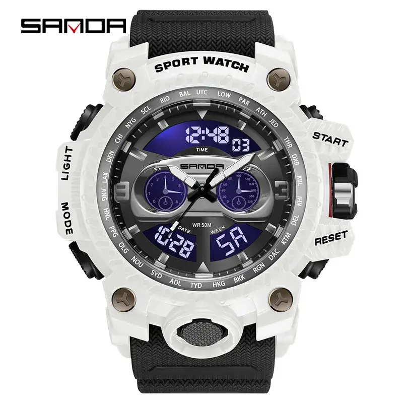 Sanda 3153 Multi-functional Sport Watch Black White - Image 2