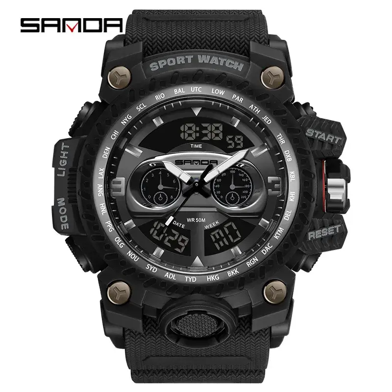 Sanda 3153 Multi-functional Sport Watch Black White - Image 3