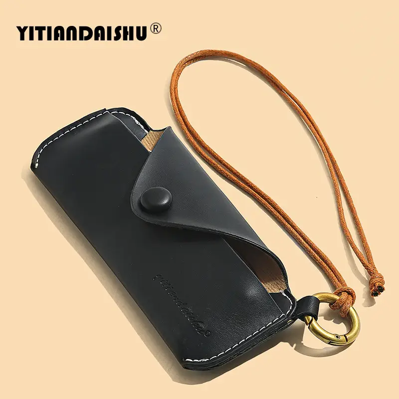 Tan PU Leather Sunglasses Storage Bag with Mirror