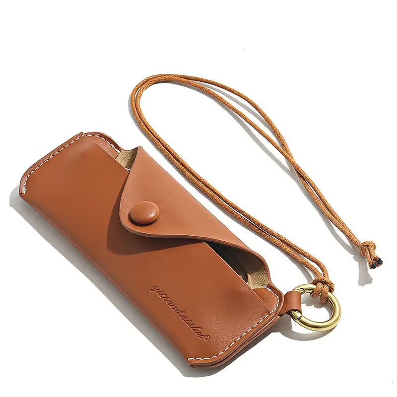 Tan PU Leather Sunglasses Storage Bag with Mirror