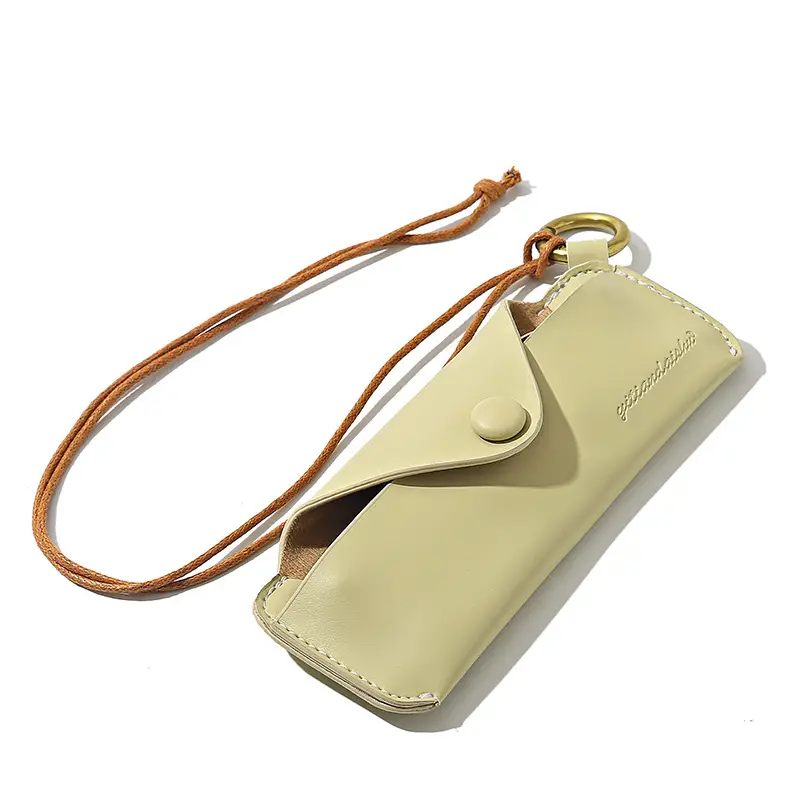 Tan PU Leather Sunglasses Storage Bag with Mirror