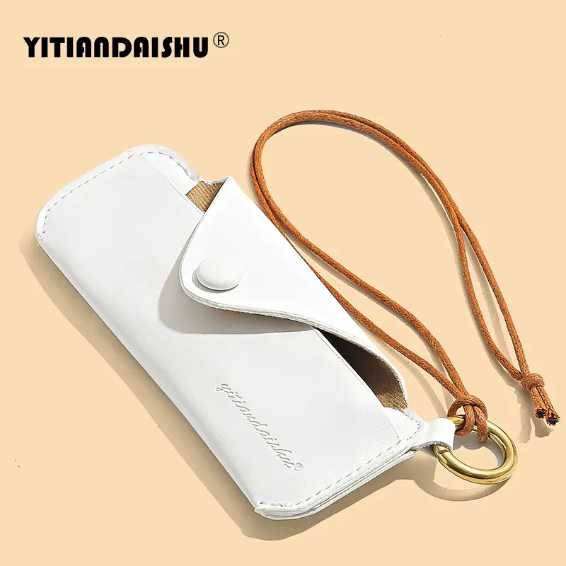 Tan PU Leather Sunglasses Storage Bag with Mirror