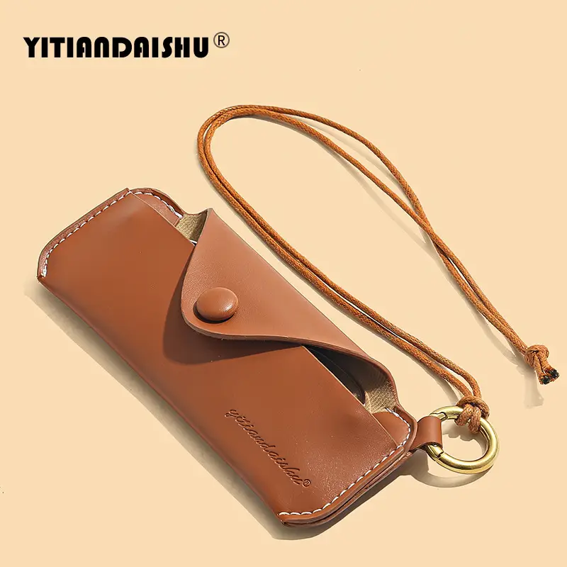 Tan PU Leather Sunglasses Storage Bag with Mirror