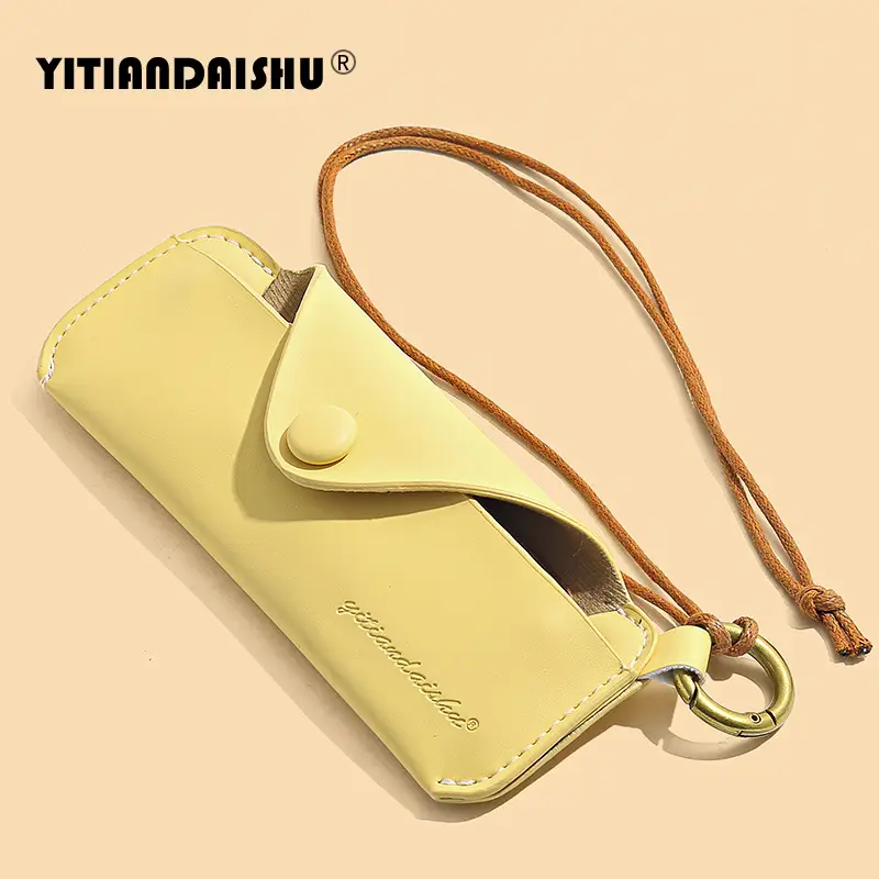 Tan PU Leather Sunglasses Storage Bag with Mirror
