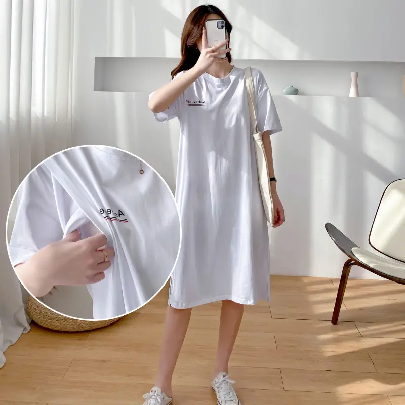 Maternity Nightdress White Short Sleeve Mid Length T-Shirt - Image 5