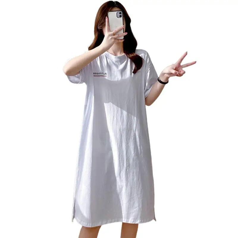 Maternity Nightdress White Short Sleeve Mid Length T-Shirt - Image 8