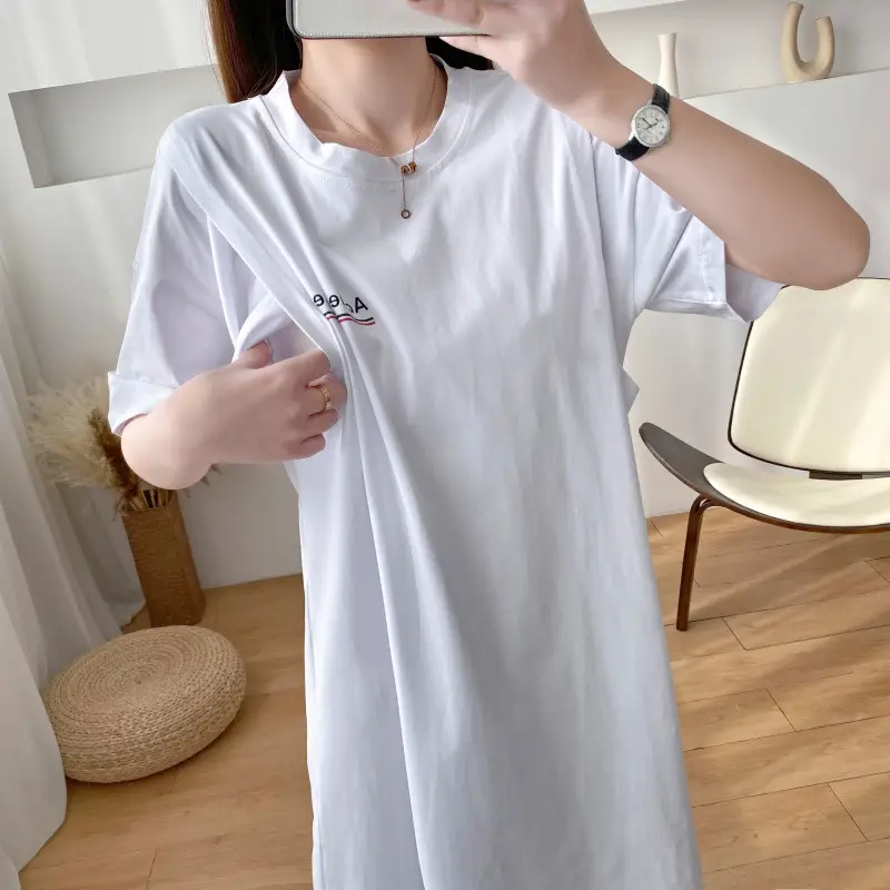 Maternity Nightdress White Short Sleeve Mid Length T-Shirt — feature 1