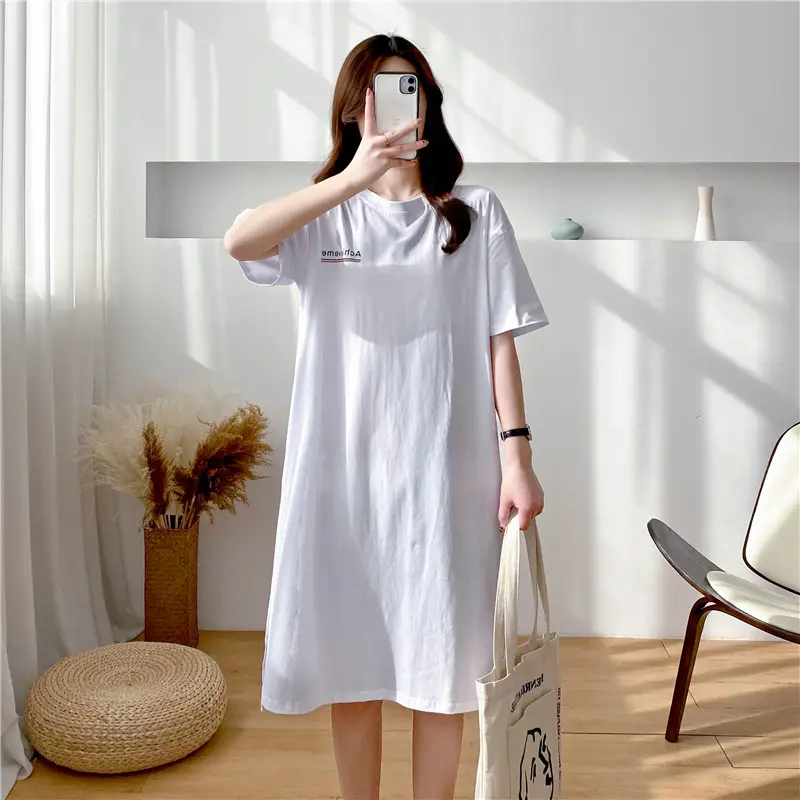 Maternity Nightdress White Short Sleeve Mid Length T-Shirt — feature 3
