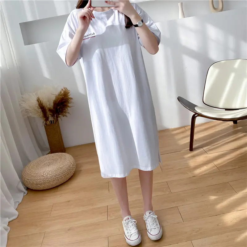 Maternity Nightdress White Short Sleeve Mid Length T-Shirt — feature 4