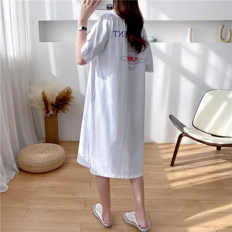 Maternity Nightdress White Short Sleeve Mid Length T-Shirt — feature 5
