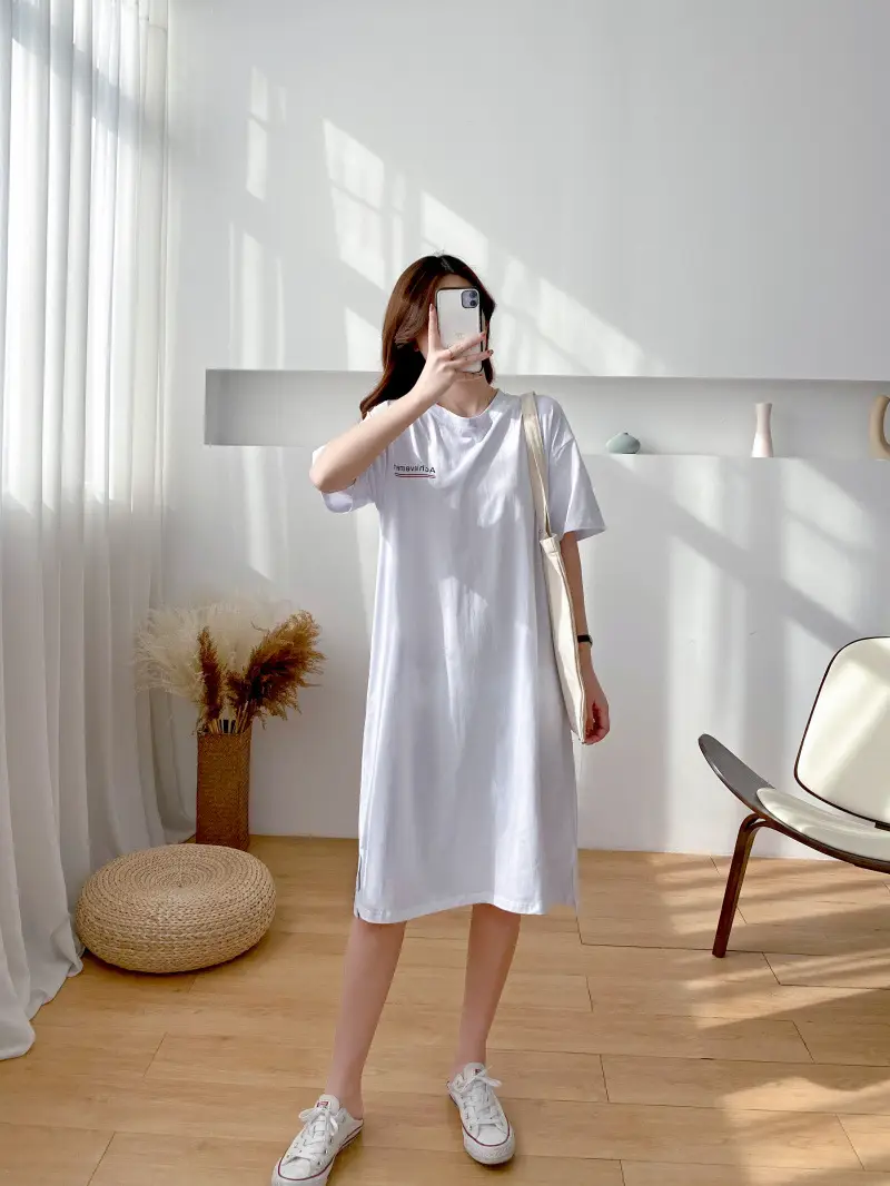 Maternity Nightdress White Short Sleeve Mid Length T-Shirt — feature 6