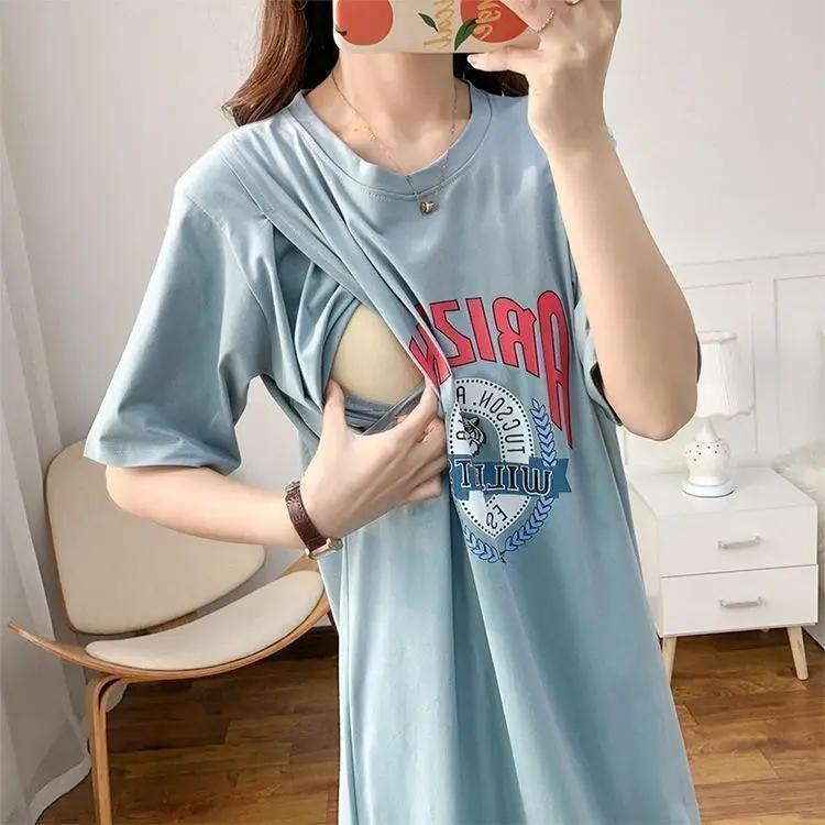 Maternity Nightdress White Short Sleeve Mid Length T-Shirt - Image 2