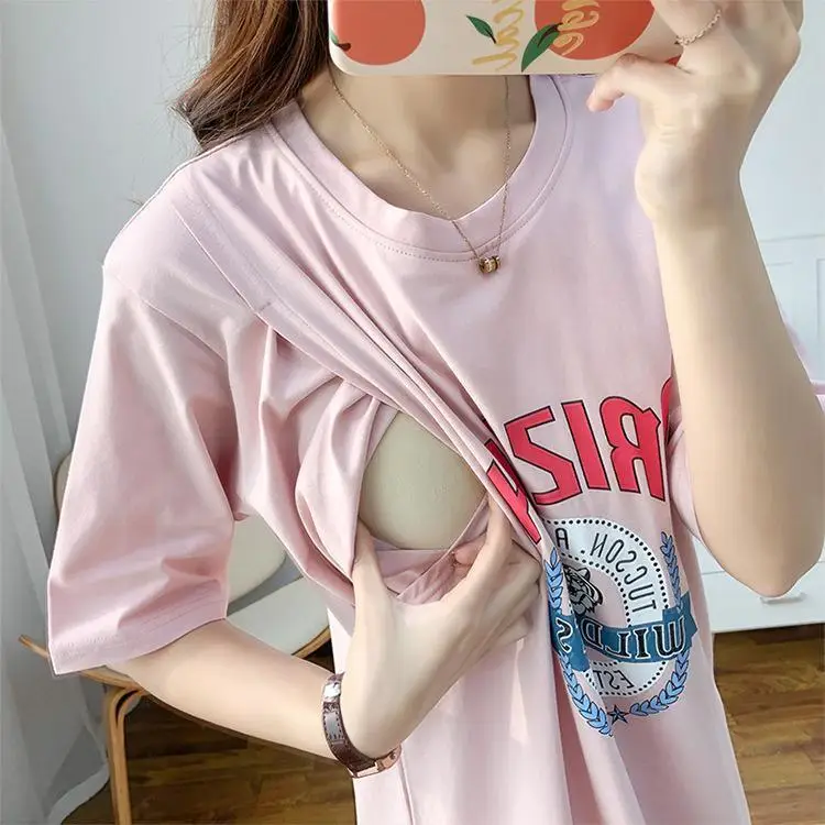 Maternity Nightdress White Short Sleeve Mid Length T-Shirt - Image 3