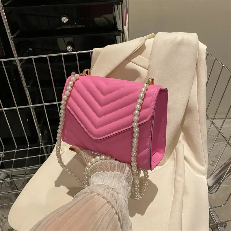 Pink Pearl Chain Messenger Bag for Women - Image 10