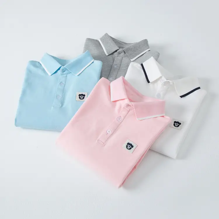 Children's Cotton Polo Shirt 2023 Spring Autumn Light Blue Pink White - Image 7