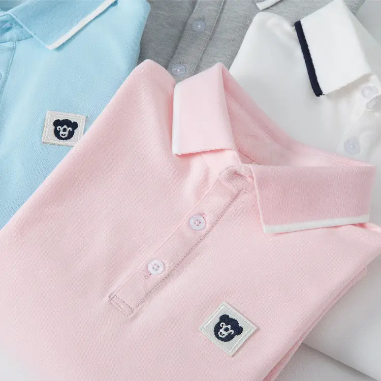 Children's Cotton Polo Shirt 2023 Spring Autumn Light Blue Pink White - Image 8