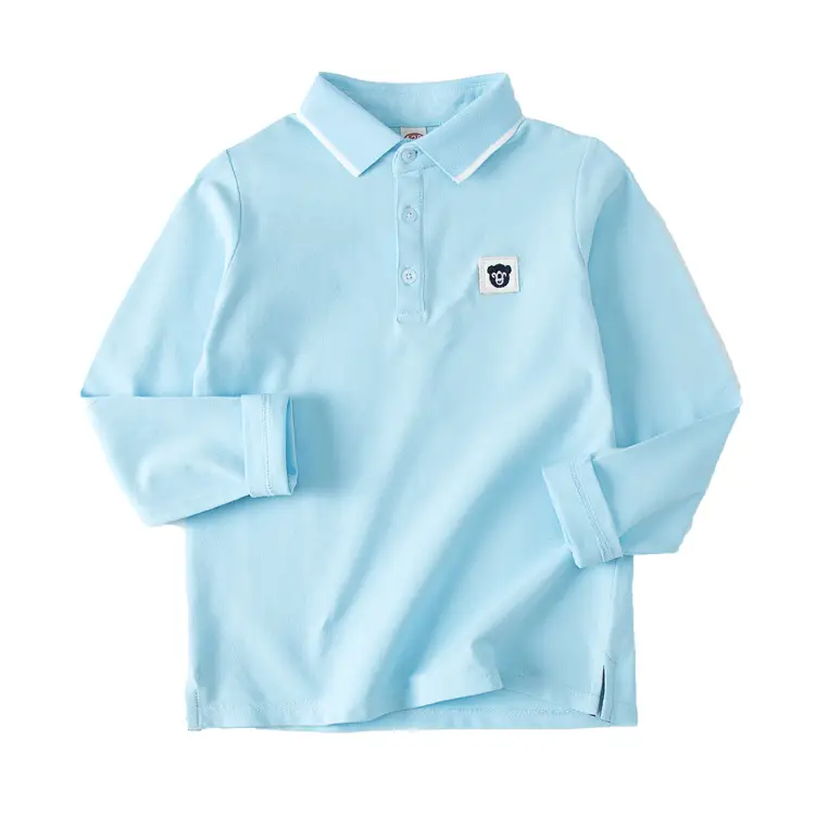 Children's Cotton Polo Shirt 2023 Spring Autumn Light Blue Pink White - Image 9