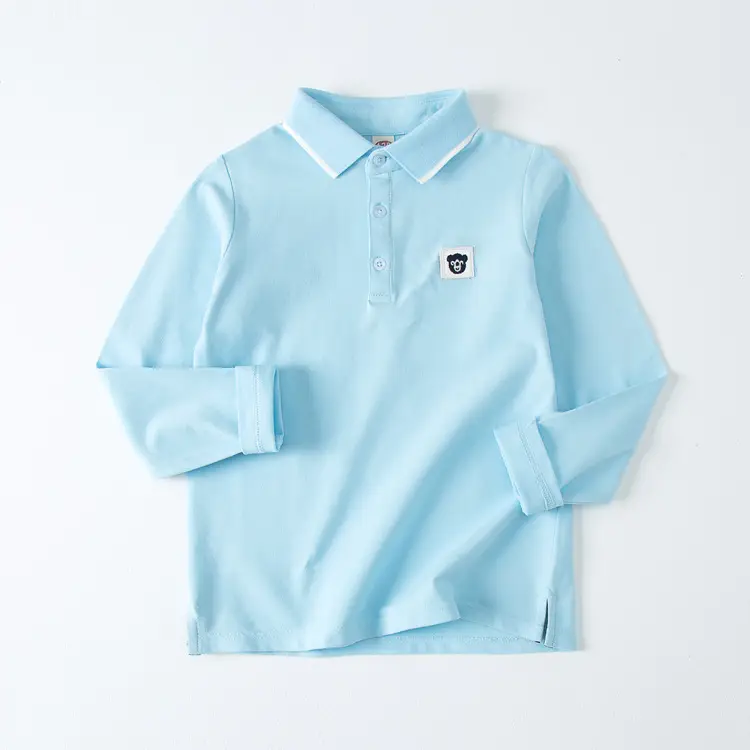 Children's Cotton Polo Shirt 2023 Spring Autumn Light Blue Pink White - Image 2