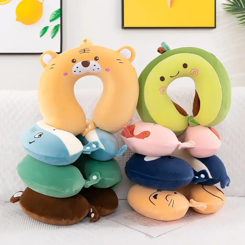 Memory Foam Neck Pillow Cartoon Animal Blue White - Image 14
