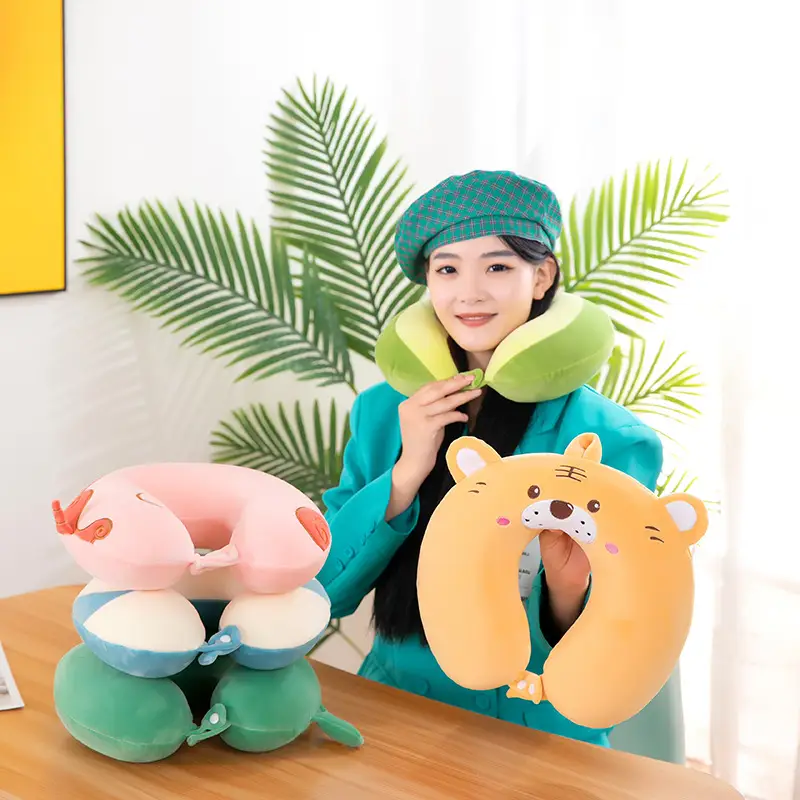 Memory Foam Neck Pillow Cartoon Animal Blue White - Image 15