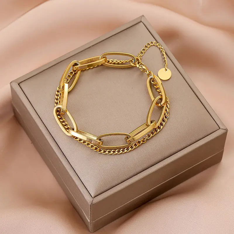 Wen Jian Gold Plated Double Layer Bracelet Women - Image 4
