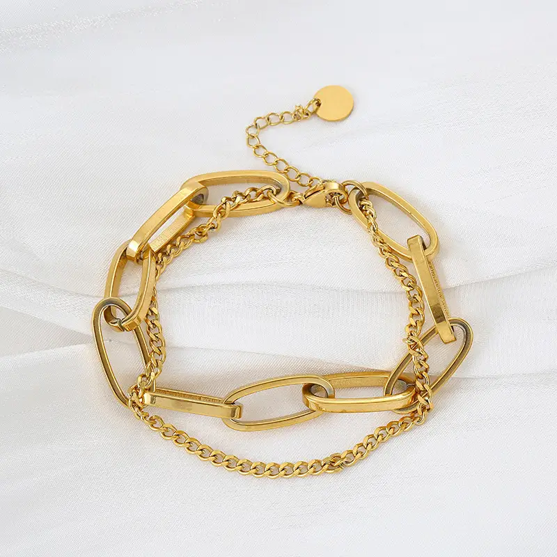 Wen Jian Gold Plated Double Layer Bracelet Women - Image 5