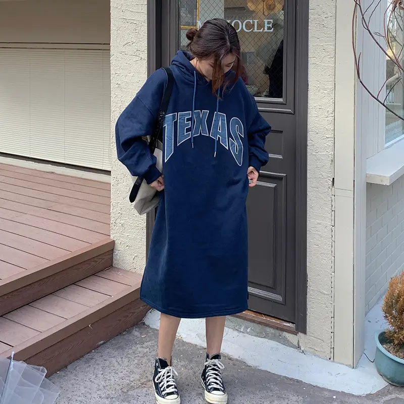 2022 Hooded Sweat Skirt for Women Blue Long Loose Fit - Image 4