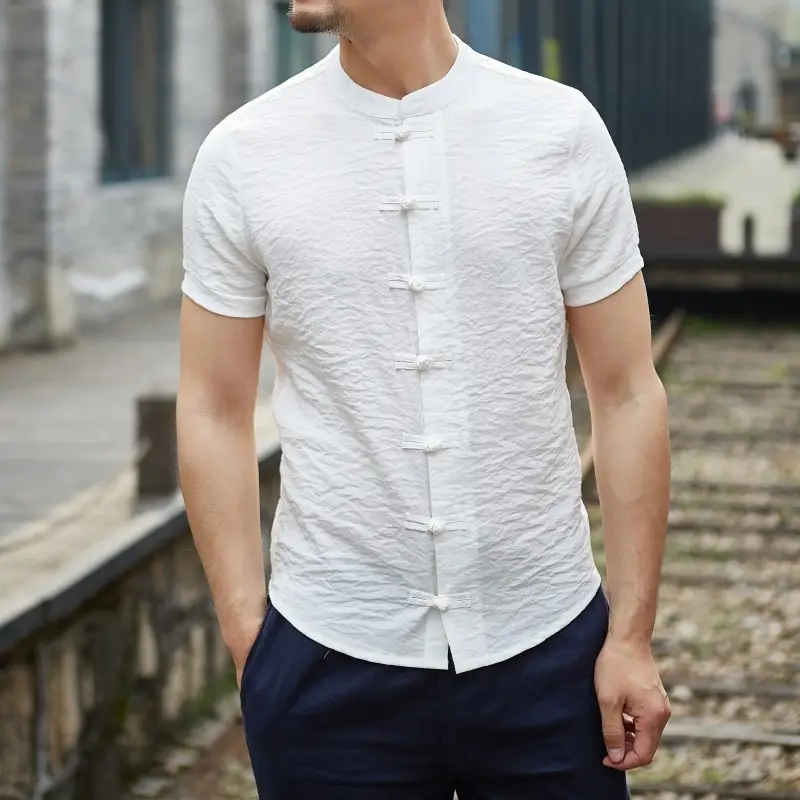 Men Button Collar Thin Slim Fit White Shirt 2025 - Image 10