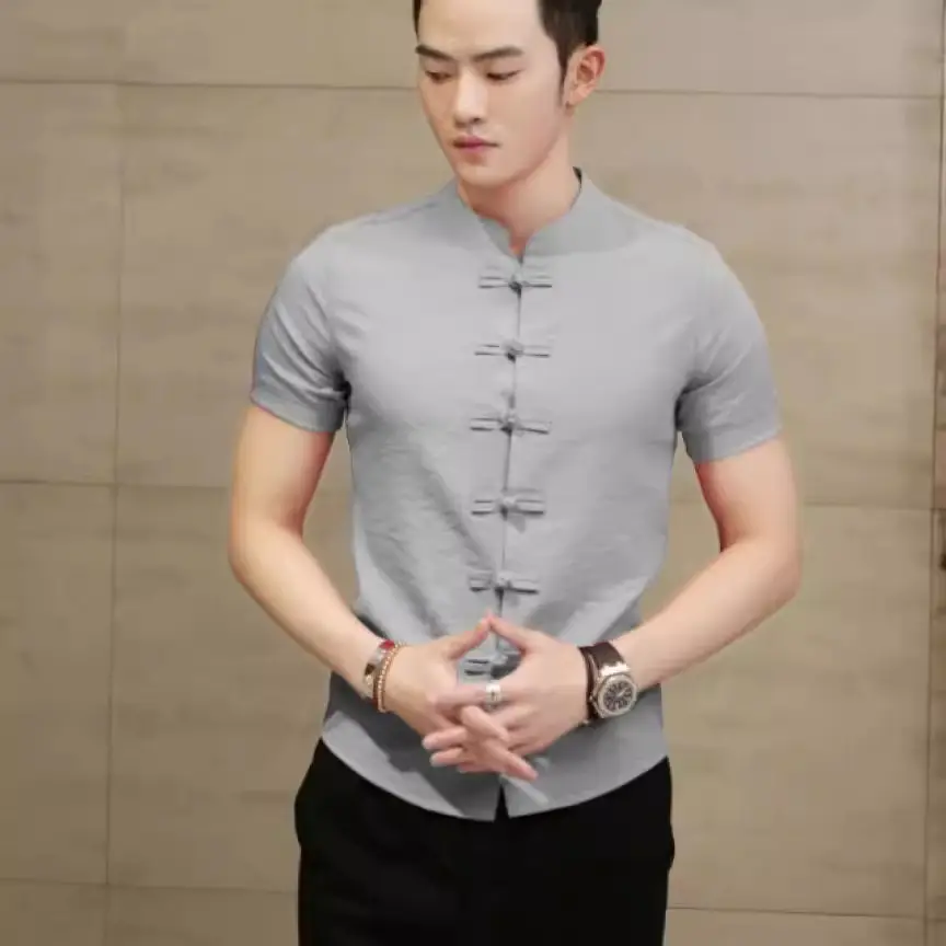 Men Button Collar Thin Slim Fit White Shirt 2025 - Image 11