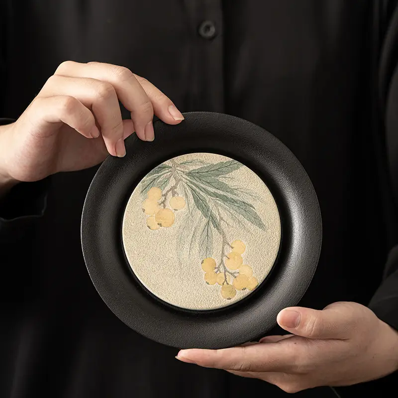 Black Chengguo Tea Tray with 2 Cups - Image 13