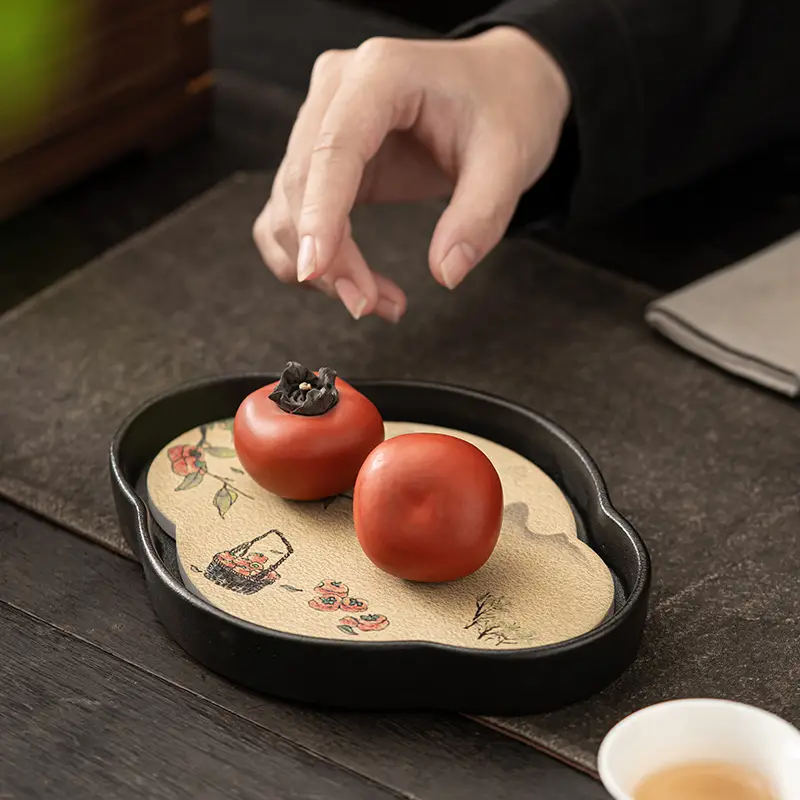 Black Chengguo Tea Tray with 2 Cups - Image 14