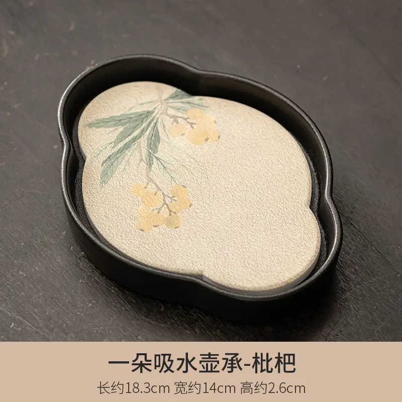 Black Chengguo Tea Tray with 2 Cups - Image 5