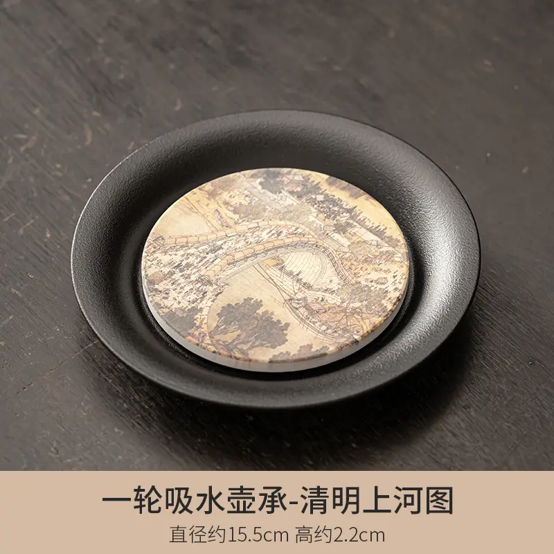 Black Chengguo Tea Tray with 2 Cups - Image 6