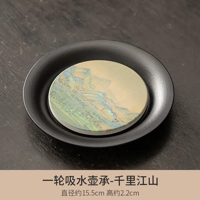 Black Chengguo Tea Tray with 2 Cups - Image 7