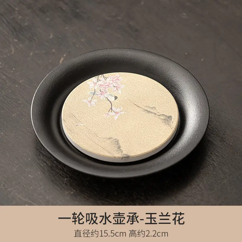 Black Chengguo Tea Tray with 2 Cups - Image 9