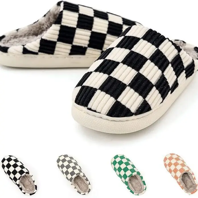 Amazon Internet red popular checkerboard cotton slippers spot non-slip thickened home classic plaid wholesale cotton shoes - Image 4