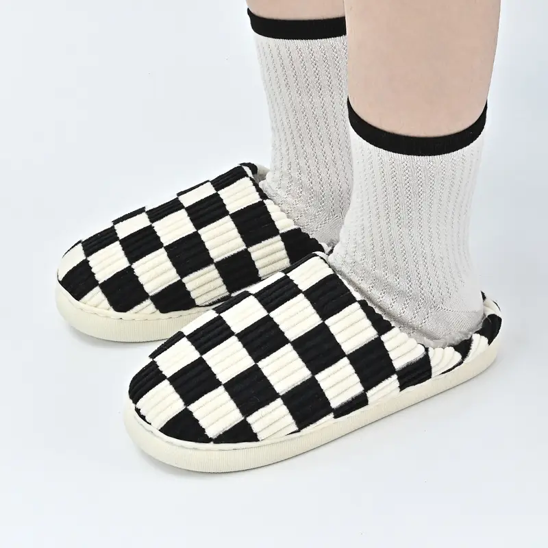 Amazon Internet red popular checkerboard cotton slippers spot non-slip thickened home classic plaid wholesale cotton shoes - Image 6