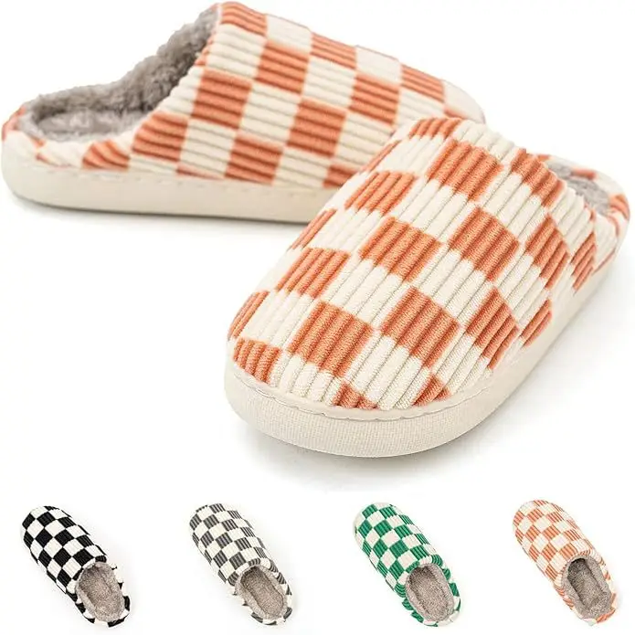 Amazon Internet red popular checkerboard cotton slippers spot non-slip thickened home classic plaid wholesale cotton shoes - Image 7