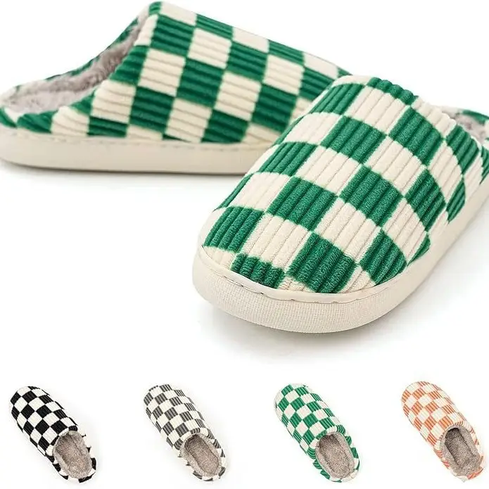 Amazon Internet red popular checkerboard cotton slippers spot non-slip thickened home classic plaid wholesale cotton shoes - Image 8
