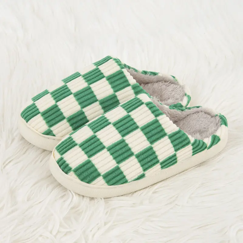 Amazon Internet red popular checkerboard cotton slippers spot non-slip thickened home classic plaid wholesale cotton shoes - Image 2