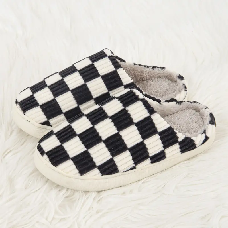 Amazon Internet red popular checkerboard cotton slippers spot non-slip thickened home classic plaid wholesale cotton shoes - Image 3