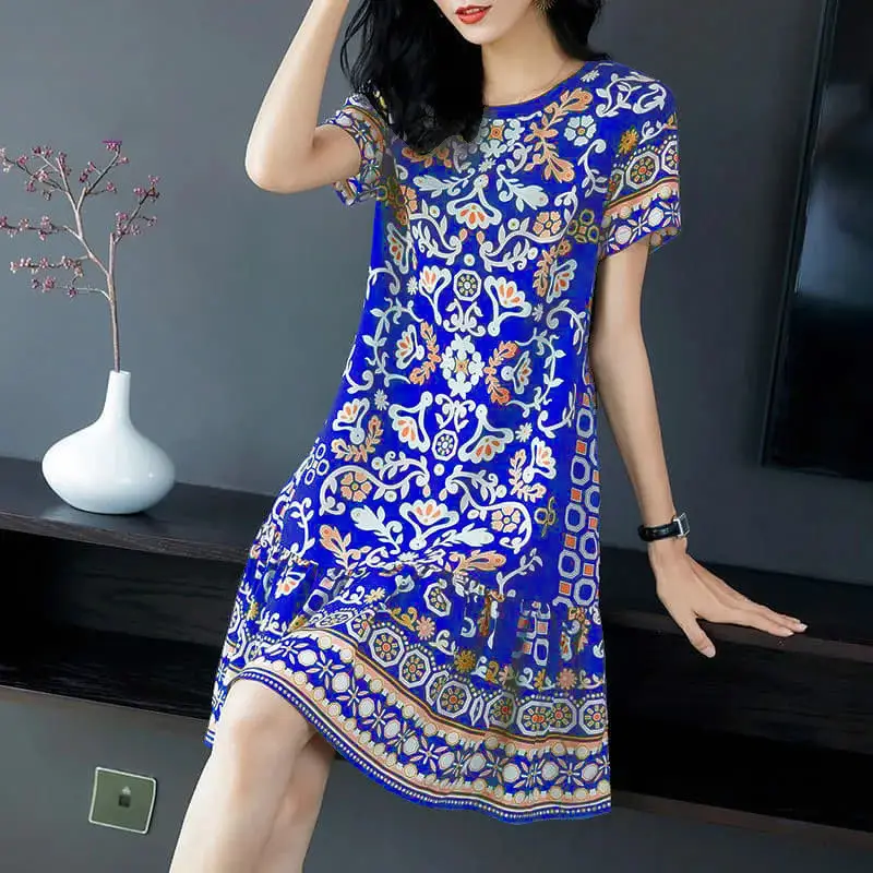 2024 Green Printed Ice Silk Dress for Women - Image 12